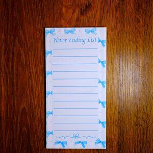 Handmade The Neverending List Notepad, blue, bows, lined, gift, to do, notes